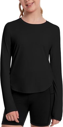 Runhit UPF 50+ Rash Guard for Girls Quick Dry Athletic Tops Kids UV Sun Protection Shirt Workout Long Sleeve Shirts in Kuwait