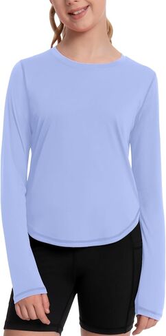 Runhit UPF 50+ Rash Guard for Girls Quick Dry Athletic Tops Kids UV Sun Protection Shirt Workout Long Sleeve Shirts in Kuwait