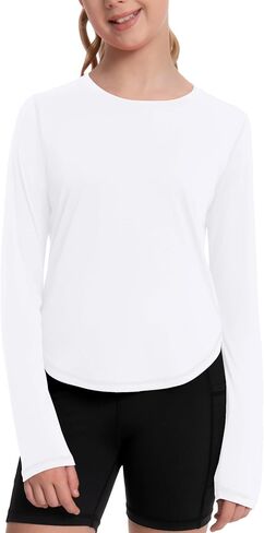 Runhit UPF 50+ Rash Guard for Girls Quick Dry Athletic Tops Kids UV Sun Protection Shirt Workout Long Sleeve Shirts in Kuwait