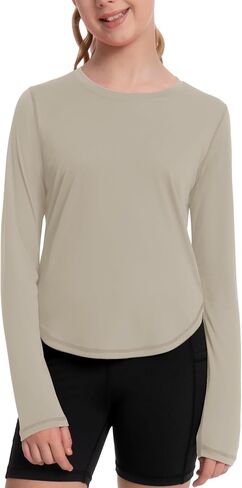 Runhit UPF 50+ Rash Guard for Girls Quick Dry Athletic Tops Kids UV Sun Protection Shirt Workout Long Sleeve Shirts in Kuwait