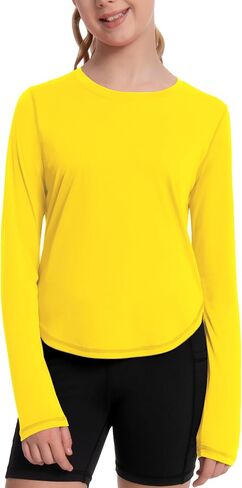 Runhit UPF 50+ Rash Guard for Girls Quick Dry Athletic Tops Kids UV Sun Protection Shirt Workout Long Sleeve Shirts in Kuwait