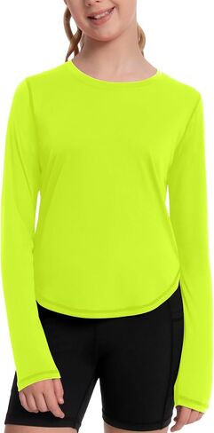 Runhit UPF 50+ Rash Guard for Girls Quick Dry Athletic Tops Kids UV Sun Protection Shirt Workout Long Sleeve Shirts in Kuwait