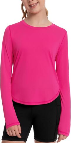 Runhit UPF 50+ Rash Guard for Girls Quick Dry Athletic Tops Kids UV Sun Protection Shirt Workout Long Sleeve Shirts in Kuwait