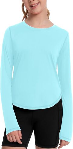 Runhit UPF 50+ Rash Guard for Girls Quick Dry Athletic Tops Kids UV Sun Protection Shirt Workout Long Sleeve Shirts in Kuwait