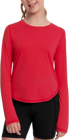 Runhit UPF 50+ Rash Guard for Girls Quick Dry Athletic Tops Kids UV Sun Protection Shirt Workout Long Sleeve Shirts in Kuwait