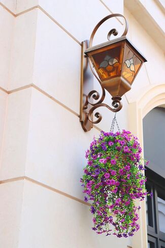 Artificial Hanging Flowers for Outdoors, 4 Pack Fake Hanging Plant for Spring Summer Decor, UV Resistant Faux Silk Flower for Planter Front Door Porch Patio Yard Garden (Double Purple) in Kuwait