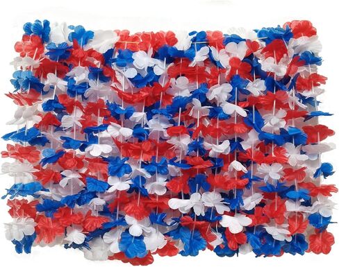 50 Pcs Patriotic Hawaiian Flower Leis Necklaces Bulk, Red Blue White Hawaiian Leis Garlands For 4th of July Decoration, Independence Day Parade, Patriotic Events in Saudi Arabia
