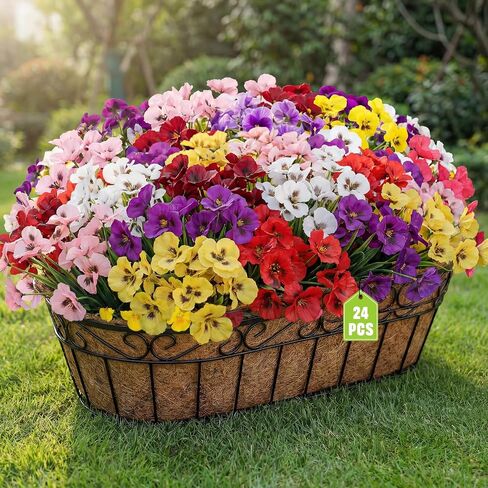 HUITEM 24 Pcs Artificial Flowers for Outdoors, Fake Pansy Uv Resistant Silk Faux Outdoor Flowers, Spring Flowers for Planter Front Door Porch Yard Patio Window Box Home Decor (3 Color) in Saudi Arabia