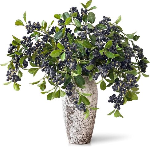 Juxdp 33" Artificial Blueberry Stems for Vase - 4 Pcs Lifelike Faux Blueberries Fruit Branch, Fake Flower Picks for DIY Bouquet, Table Centerpiece, Kitchen, Shower, Home Decoration (Blue) in Saudi Arabia