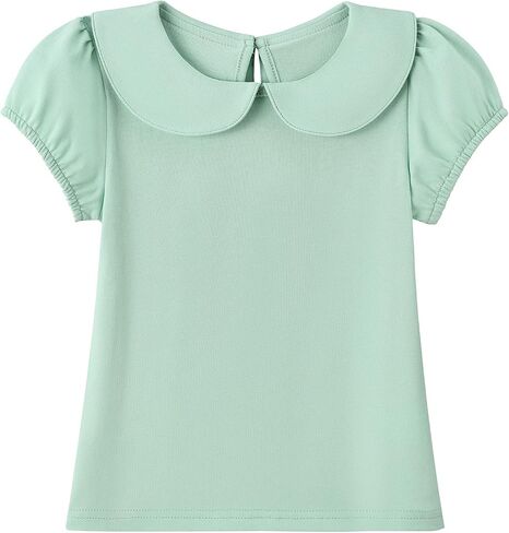 Kid Girls Peter Pan Collar Top Short Sleeve Solid Color Casual Basic Tee Shirt in Saudi Arabia