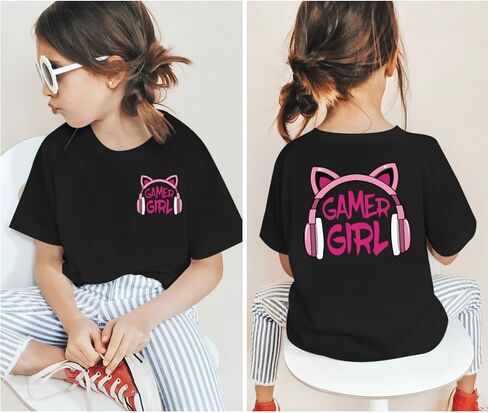 تي شيرت بناتي لطيف بجرافيك Gamer Girl قميص مطبوع Kawaii قطن برقبة دائرية تي شيرت صيفي كاجوال بأكمام قصيرة in Kuwait