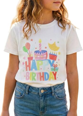 Birthday Girl Shirt for Girls Cute Graphic Tee Short Sleeve Cotton Casual Birthday Party Outfit for Kids 5-14 in Kuwait