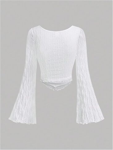 SOLY HUX Girl's Mesh Long Sleeve Top Lace Bow Tie Front Fitted Cropped T Shirts Coquette Clothes in Kuwait