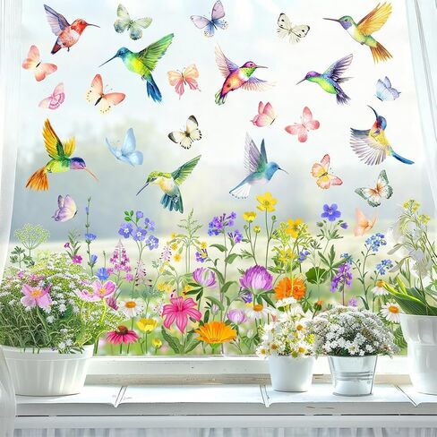 Traplace Spring Window Clings - Spring Decorations Watercolor Flower, Butterfly, Hummingbirds Window Clings Reusable Removable for Glass Windows Living Room Nursery Room Home in Saudi Arabia