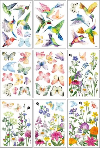 Traplace Spring Window Clings - Spring Decorations Watercolor Flower, Butterfly, Hummingbirds Window Clings Reusable Removable for Glass Windows Living Room Nursery Room Home in Saudi Arabia