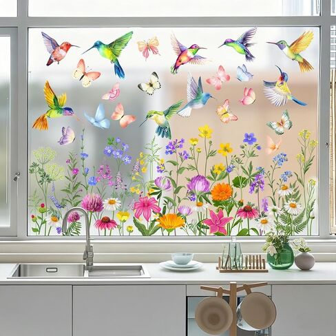 Traplace Spring Window Clings - Spring Decorations Watercolor Flower, Butterfly, Hummingbirds Window Clings Reusable Removable for Glass Windows Living Room Nursery Room Home in Saudi Arabia