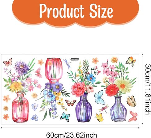 Potted Flower Window Sticker, Large Double Sided Spring Summer Flowers Window Clings Pre Cut Floral in Jars WindowStickers with Butterflies Wildflower Grass Decals for Home Door Office Decor in Saudi Arabia