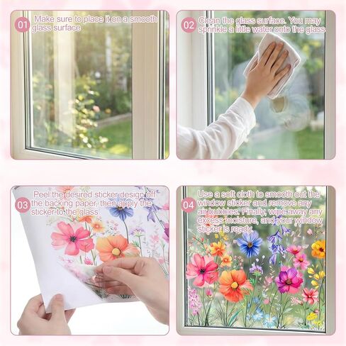 Flower Garden Window Stickers, Flower Window Clings for Glass Wildflower Grass Door Decals Lily Peony Poppy Floral Film or Glass Windows Cut Freely Floral Windows Stickers for Home Office Decor in Kuwait