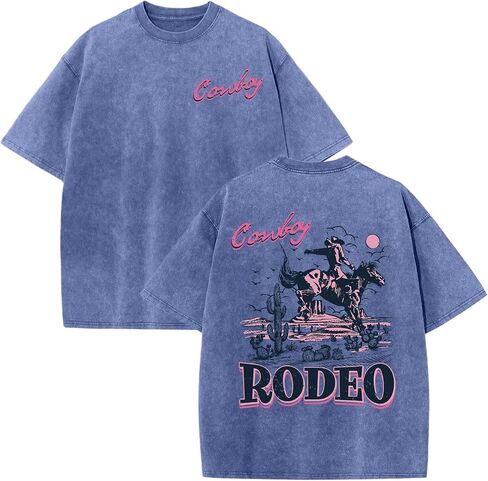 Bobeutou Boys Western Shirts Vintage Rodeo Cowboy Shirt Kids Country Oversized Graphic Tees Acid Wash T-Shirts Summer Tops in Saudi Arabia