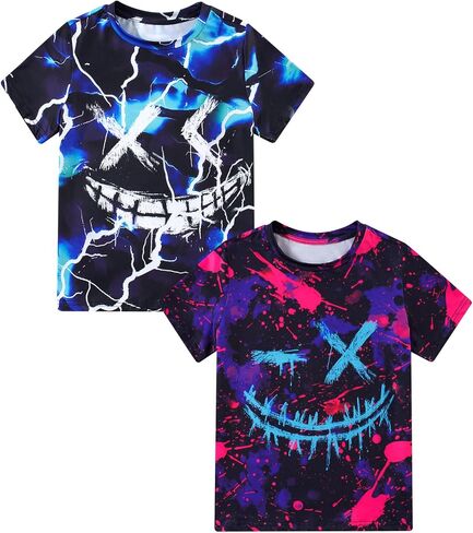 Kids4ever Boys Shirts 3D Printed 2 Pack T-Shirt Kids Short Sleeve Tees Size 7-14 in Saudi Arabia