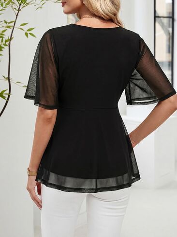 ZABERRY Womens Dressy Casual Shirts Short Sleeve V Neck Work Blouse Business Casual Summer Mesh Tops in Saudi Arabia