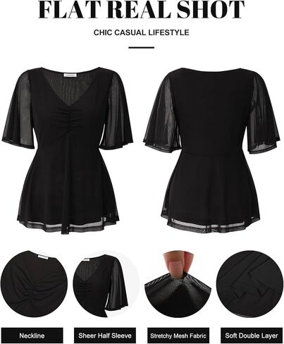 ZABERRY Womens Dressy Casual Shirts Short Sleeve V Neck Work Blouse Business Casual Summer Mesh Tops in Saudi Arabia