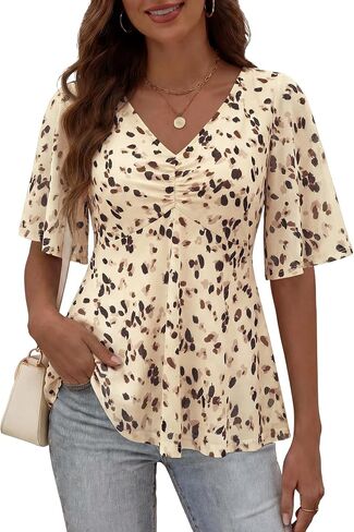 ZABERRY Womens Dressy Casual Shirts Short Sleeve V Neck Work Blouse Business Casual Summer Mesh Tops in Saudi Arabia