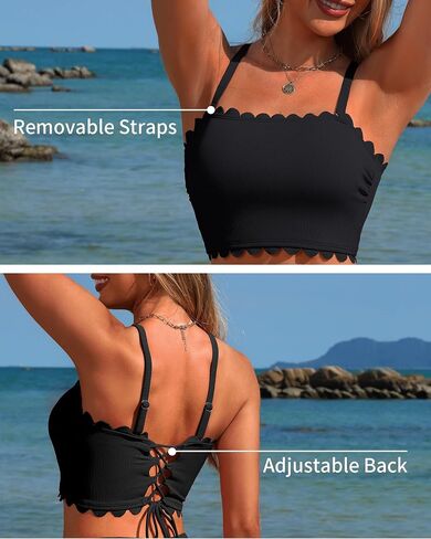 Charmo Strapless High Waisted Bikini Sets for Women Tummy Control Scallop Ribbed Bandeau Swimsuit 2026 in Kuwait