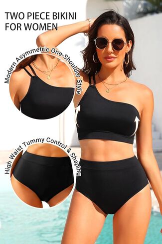 Yonique Women's High Waisted Bikini - One Shoulder Two Piece Swimsuits 2026 Tummy Control Full Coverage Bathing Suits in Kuwait