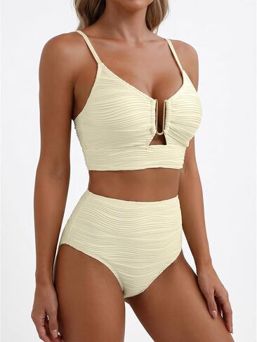 Womens High Waisted Bikini Set Tummy Control Crisscross Bathing Suit Summer Beach Swimwear Nylon Blend in Kuwait