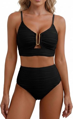 Womens High Waisted Bikini Set Tummy Control Crisscross Bathing Suit Summer Beach Swimwear Nylon Blend in Kuwait