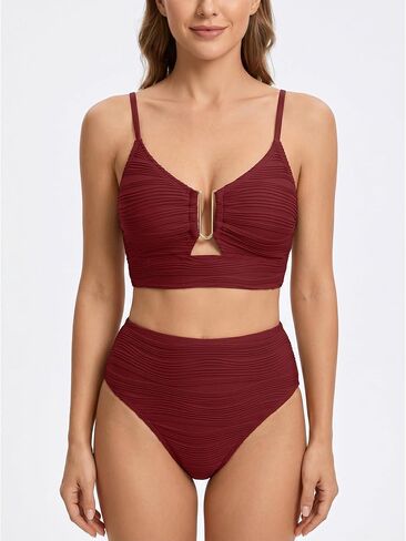 Womens High Waisted Bikini Set Tummy Control Crisscross Bathing Suit Summer Beach Swimwear Nylon Blend in Kuwait