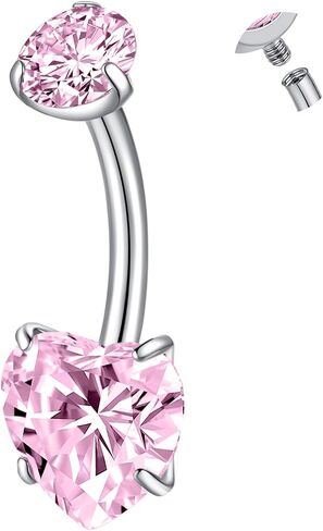 G23 Titanium Heart Belly Button Ring, 14G 10mm Long Internally Threaded Belly Button Piercing Jewelry, Hypoallergenic CZ Navel Rings for Women in Saudi Arabia