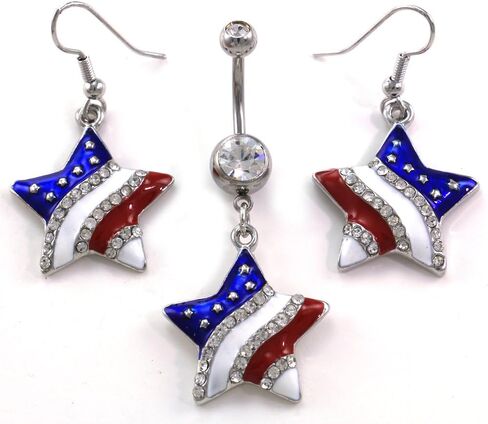 USA American Flag Stars Patriotic 4th of July Independence Day Dangle Earrings Belly Navel Rings Set in Saudi Arabia