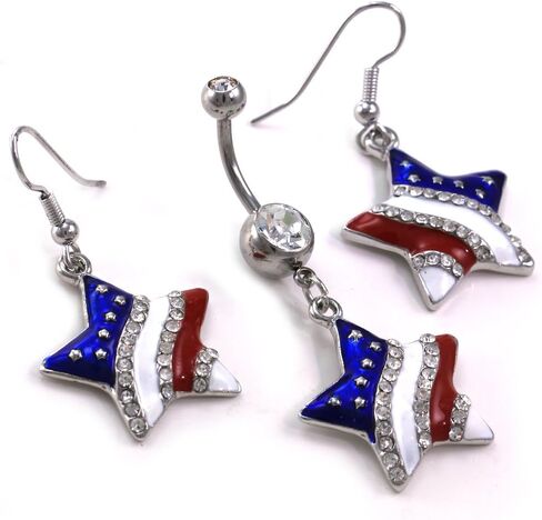 USA American Flag Stars Patriotic 4th of July Independence Day Dangle Earrings Belly Navel Rings Set in Saudi Arabia