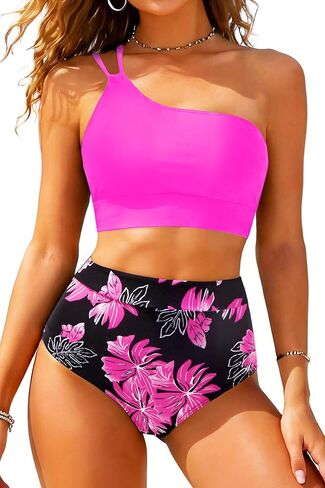 Yonique Women's High Waisted Bikini - One Shoulder Two Piece Swimsuits 2026 Tummy Control Full Coverage Bathing Suits in Kuwait
