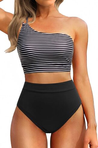 Yonique Women's High Waisted Bikini - One Shoulder Two Piece Swimsuits 2026 Tummy Control Full Coverage Bathing Suits in Kuwait