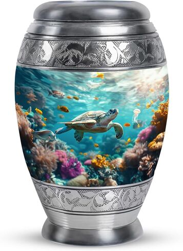 Turtle Urn - Blue Cremation Urns for Human Ashes - Coral Reef Decorative Urn for Ashes for Women & Men - Funeral Cremation Large Urns for Adult Female & Male 10 Inch in Saudi Arabia