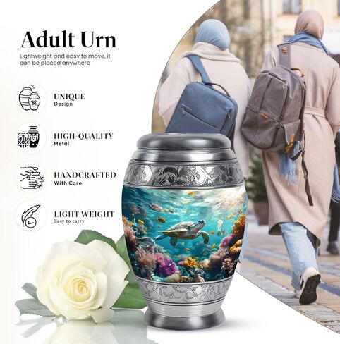 Turtle Urn - Blue Cremation Urns for Human Ashes - Coral Reef Decorative Urn for Ashes for Women & Men - Funeral Cremation Large Urns for Adult Female & Male 10 Inch in Saudi Arabia