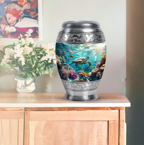 Turtle Urn - Blue Cremation Urns for Human Ashes - Coral Reef Decorative Urn for Ashes for Women & Men - Funeral Cremation Large Urns for Adult Female & Male 10 Inch in Saudi Arabia