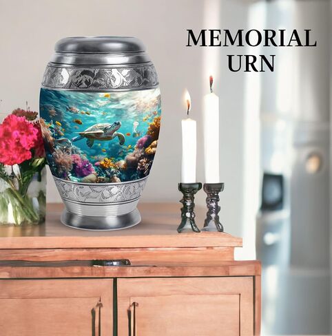 Turtle Urn - Blue Cremation Urns for Human Ashes - Coral Reef Decorative Urn for Ashes for Women & Men - Funeral Cremation Large Urns for Adult Female & Male 10 Inch in Saudi Arabia
