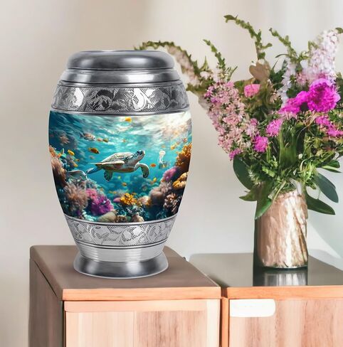 Turtle Urn - Blue Cremation Urns for Human Ashes - Coral Reef Decorative Urn for Ashes for Women & Men - Funeral Cremation Large Urns for Adult Female & Male 10 Inch in Saudi Arabia