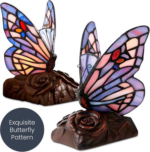 OneWorld Memorials Tiffany Style Butterfly Lamp, Butterfly Stained Glass Lamp, Memorial Keepsake for Loved Ones - Extra Small - Purple Cremation Keepsake Urn for Ashes in Saudi Arabia
