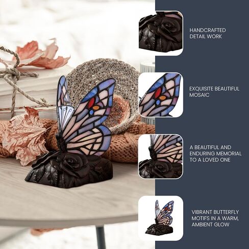 OneWorld Memorials Tiffany Style Butterfly Lamp, Butterfly Stained Glass Lamp, Memorial Keepsake for Loved Ones - Extra Small - Purple Cremation Keepsake Urn for Ashes in Saudi Arabia