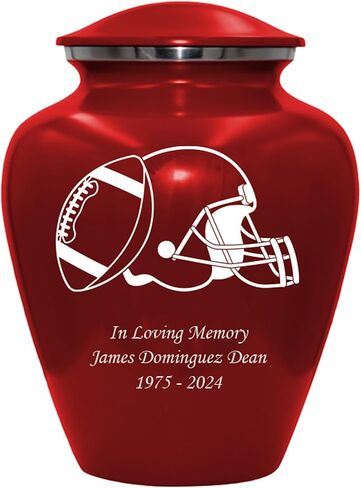 جرة حرق جثث كرة القدم، جرة جنازة بشرية مخصصة للبالغين لمحبي كرة القدم، جرة مخصصة مع حقيبة مخملية (أحمر، كبير) in Kuwait