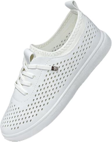 White Slip-on Sneakers for Women,Summer Breathable Lightweight Mesh & Leather Casual Shoes,Easy On & Off Loafer Style Footwear for Walking,Shopping,Driving in Saudi Arabia