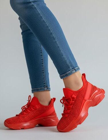 Berness Women’s Rhinestone Chunky Sneakers – Platform Lace-Up Fashion Walking Shoes, Sparkle Casual Sneakers Freya in Kuwait