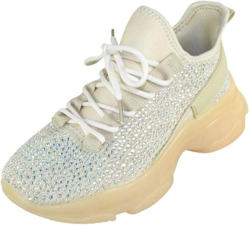 Berness Women’s Rhinestone Chunky Sneakers – Platform Lace-Up Fashion Walking Shoes, Sparkle Casual Sneakers Freya in Kuwait