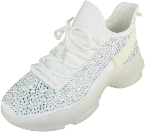 Berness Women’s Rhinestone Chunky Sneakers – Platform Lace-Up Fashion Walking Shoes, Sparkle Casual Sneakers Freya in Kuwait