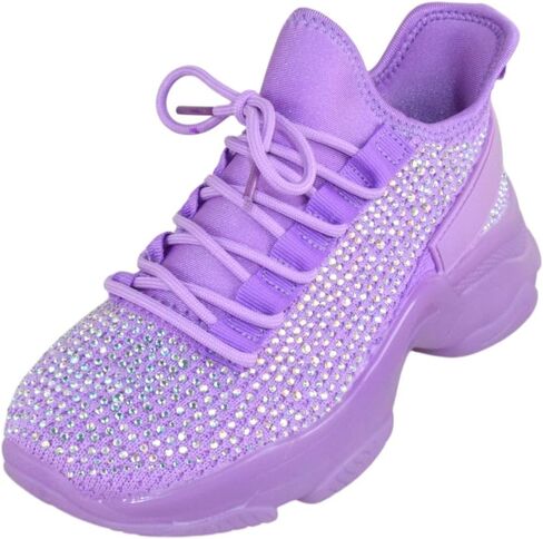 Berness Women’s Rhinestone Chunky Sneakers – Platform Lace-Up Fashion Walking Shoes, Sparkle Casual Sneakers Freya in Kuwait